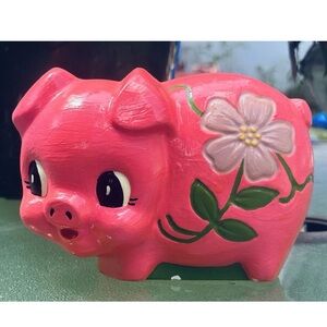 Vintage Kitschy Retro 1960’a Hot Pink Hand Painted Chalkware Piglet